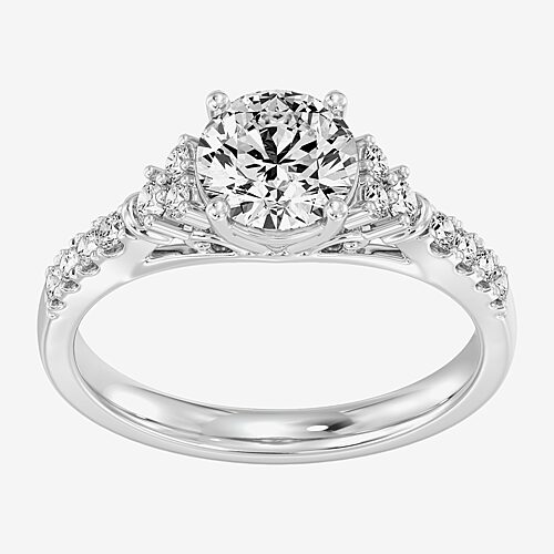(F / Si1-Si2) Womens 1 1/2 CT. T.W. Lab Grown White Diamond 10K Gold Round Side Stone Engagement Ring, 9, White
