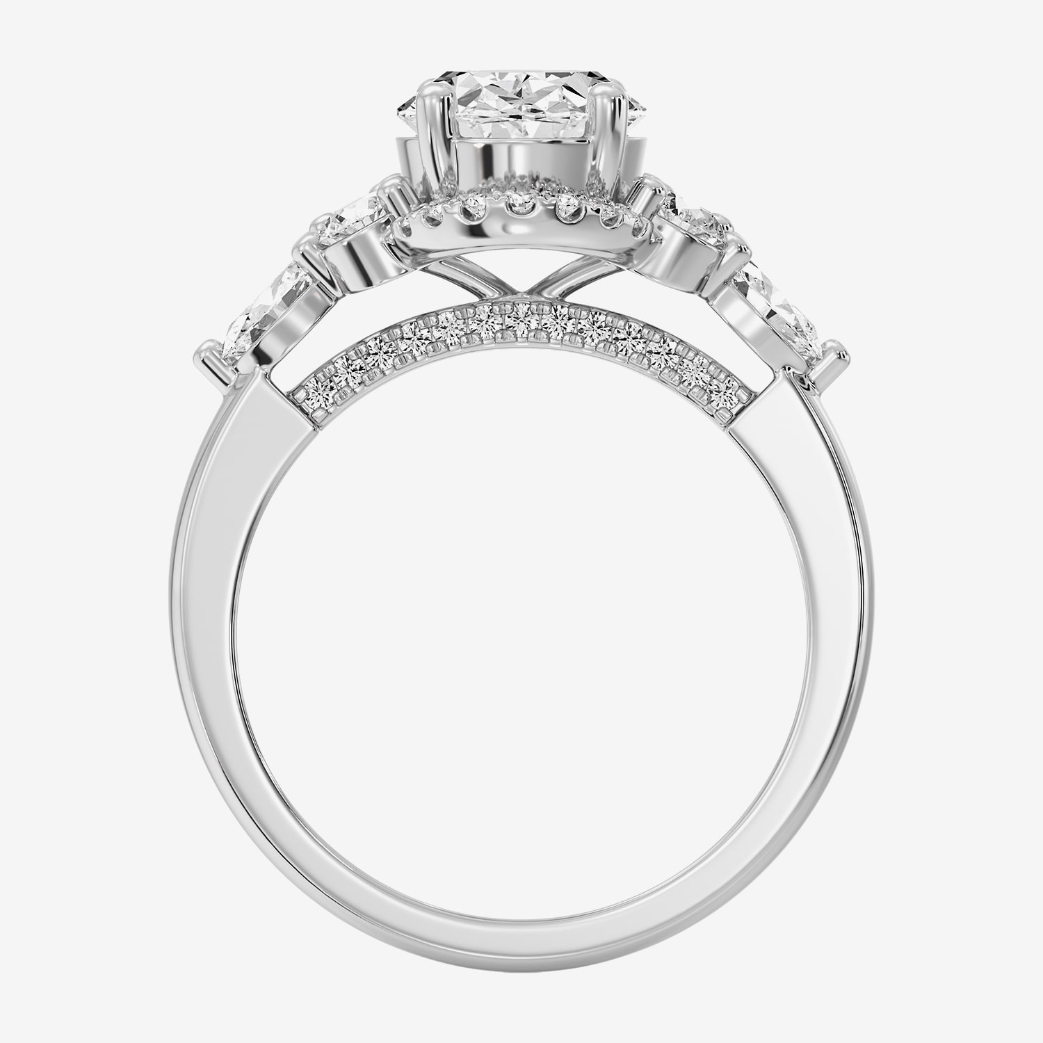 (F / Si1-Si2) Womens 3 1/4 CT. T.W. Lab Grown White Diamond Sterling Silver Oval Side Stone Engagement Ring