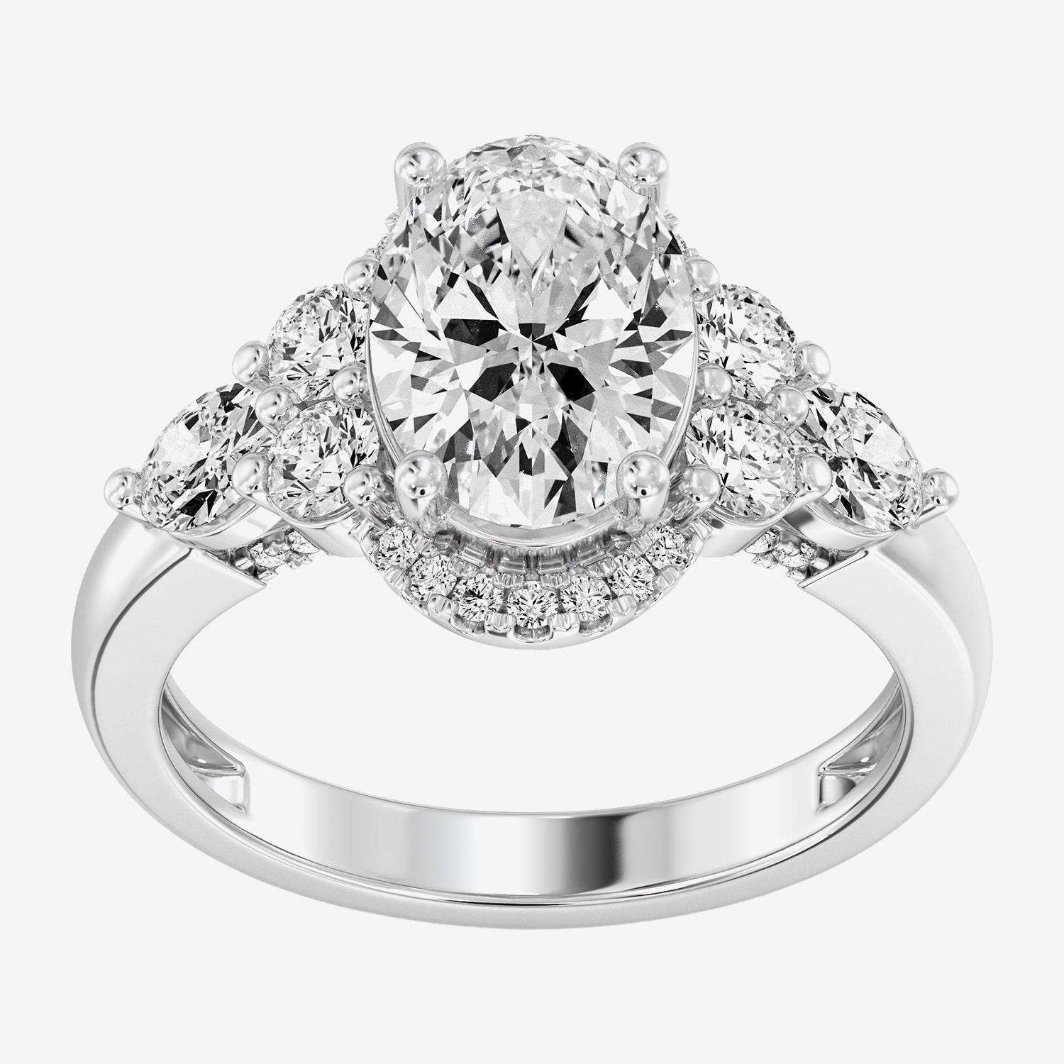 (F / Si1-Si2) Womens 3 1/4 CT. T.W. Lab Grown White Diamond Sterling Silver Oval Side Stone Engagement Ring