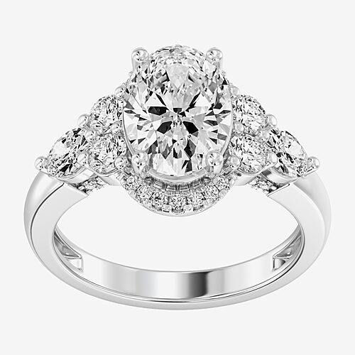 (F / Si1-Si2) Womens 3 1/4 CT. T.W. Lab Grown White Diamond Sterling Silver Oval Side Stone Engagement Ring, 9, White