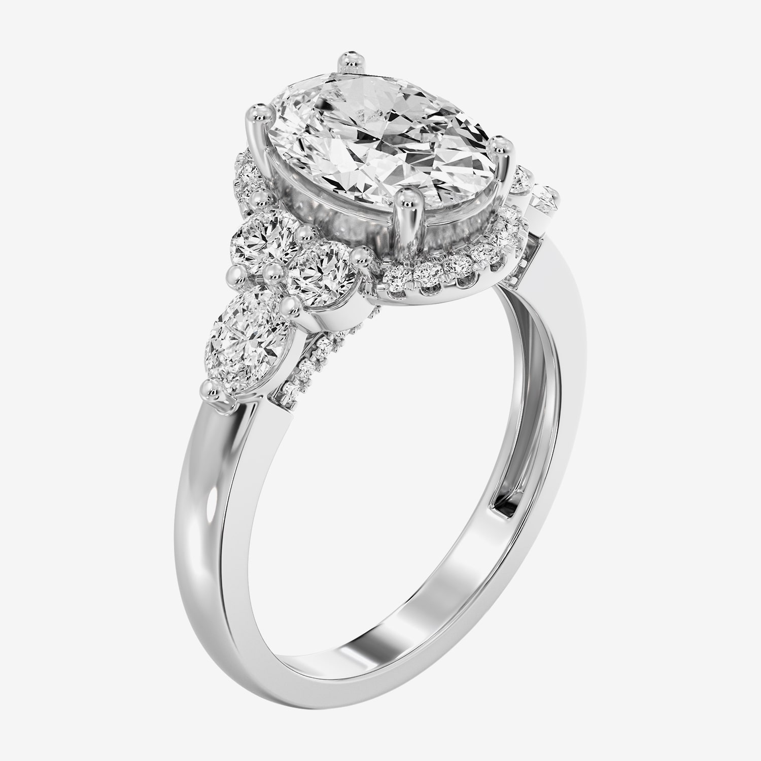 (F / Si1-Si2) Womens 3 1/4 CT. T.W. Lab Grown White Diamond Sterling Silver Oval Side Stone Engagement Ring