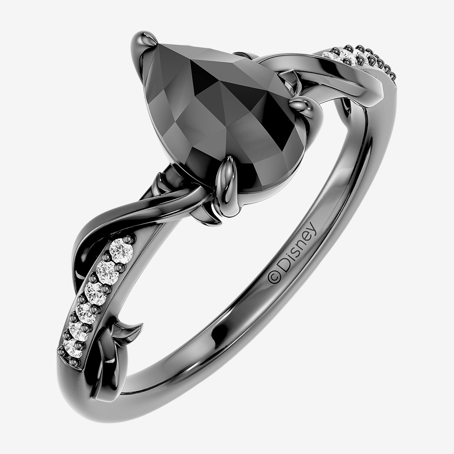 Enchanted Disney Fine Jewelry Maleficent (I / I2) Womens Diamond Accent Genuine Black Onyx Sterling Silver Pear Side Stone Cocktail Ring