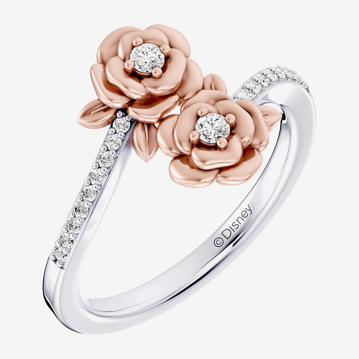 Enchanted Disney Fine Jewelry Belle (I / I2) Womens 1/6 CT. T.W. Lab Grown White Diamond 14K Gold Over Silver Side Stone Bypass  Cocktail Ring
