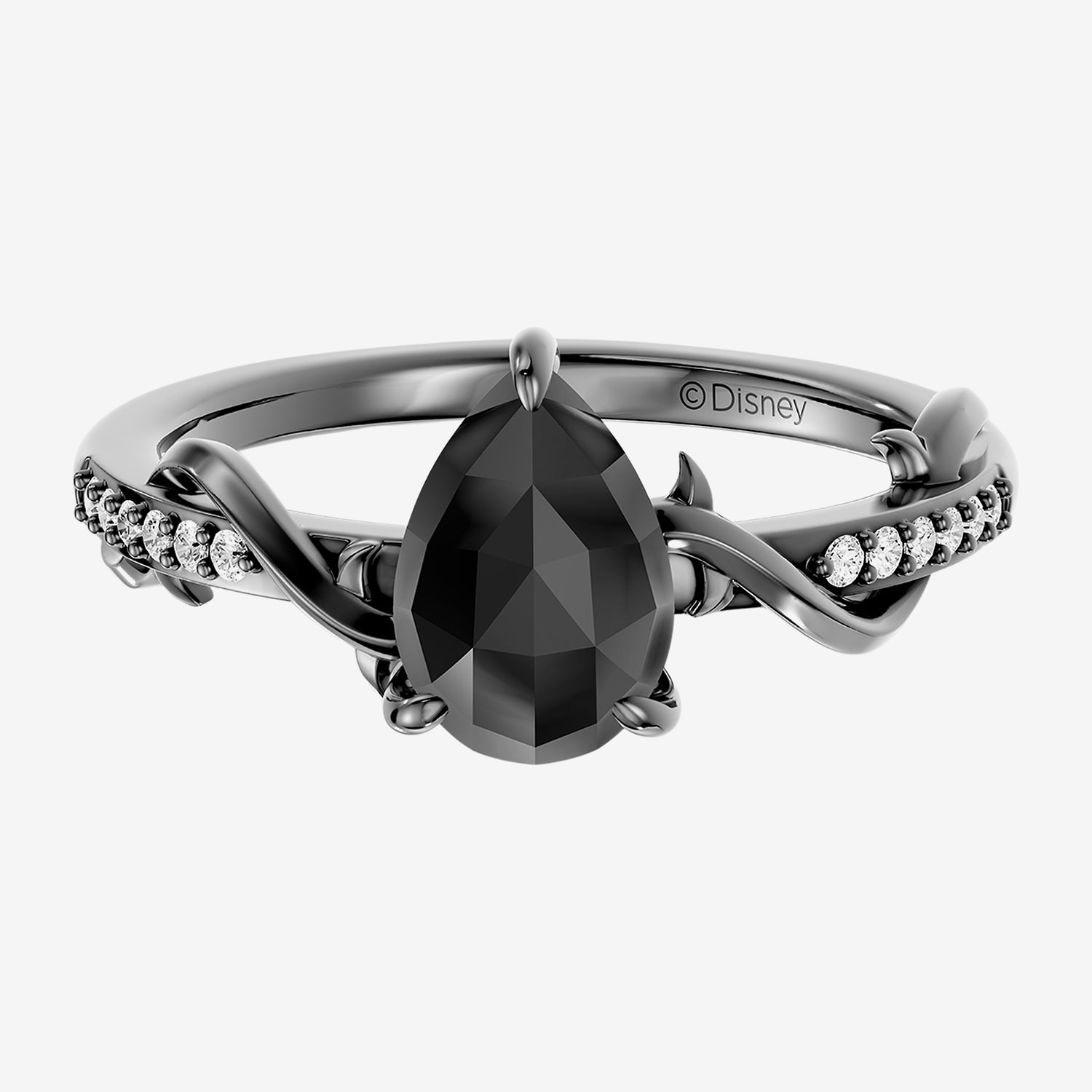 Enchanted Disney Fine Jewelry Maleficent (I / I2) Womens Diamond Accent Genuine Black Onyx Sterling Silver Pear Side Stone Cocktail Ring