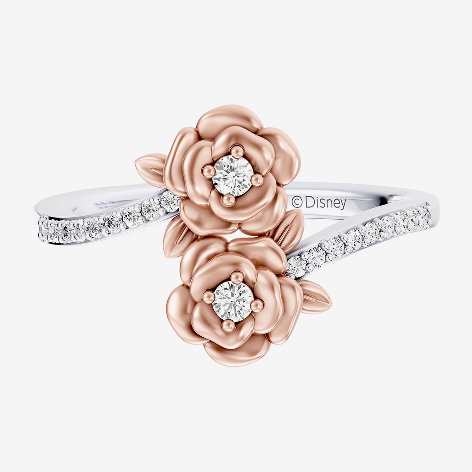 Enchanted Disney Fine Jewelry Belle (I / I2) Womens 1/6 CT. T.W. Lab Grown White Diamond 14K Gold Over Silver Side Stone Bypass  Cocktail Ring
