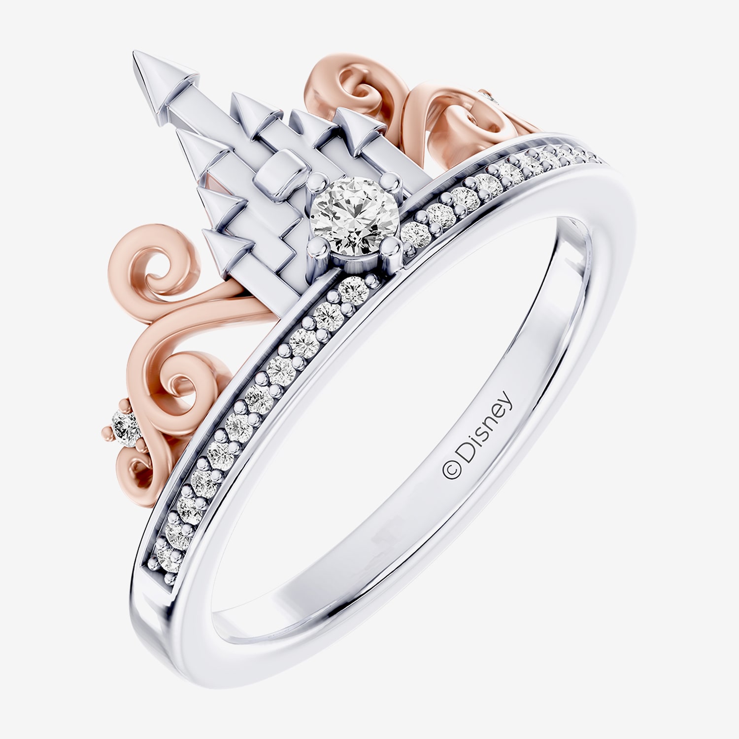 Enchanted Disney Fine Jewelry Majestic Princess (I / I2) Womens 1/5 CT. Lab Grown White Diamond 14K Gold Over Silver Side Stone Cocktail Ring