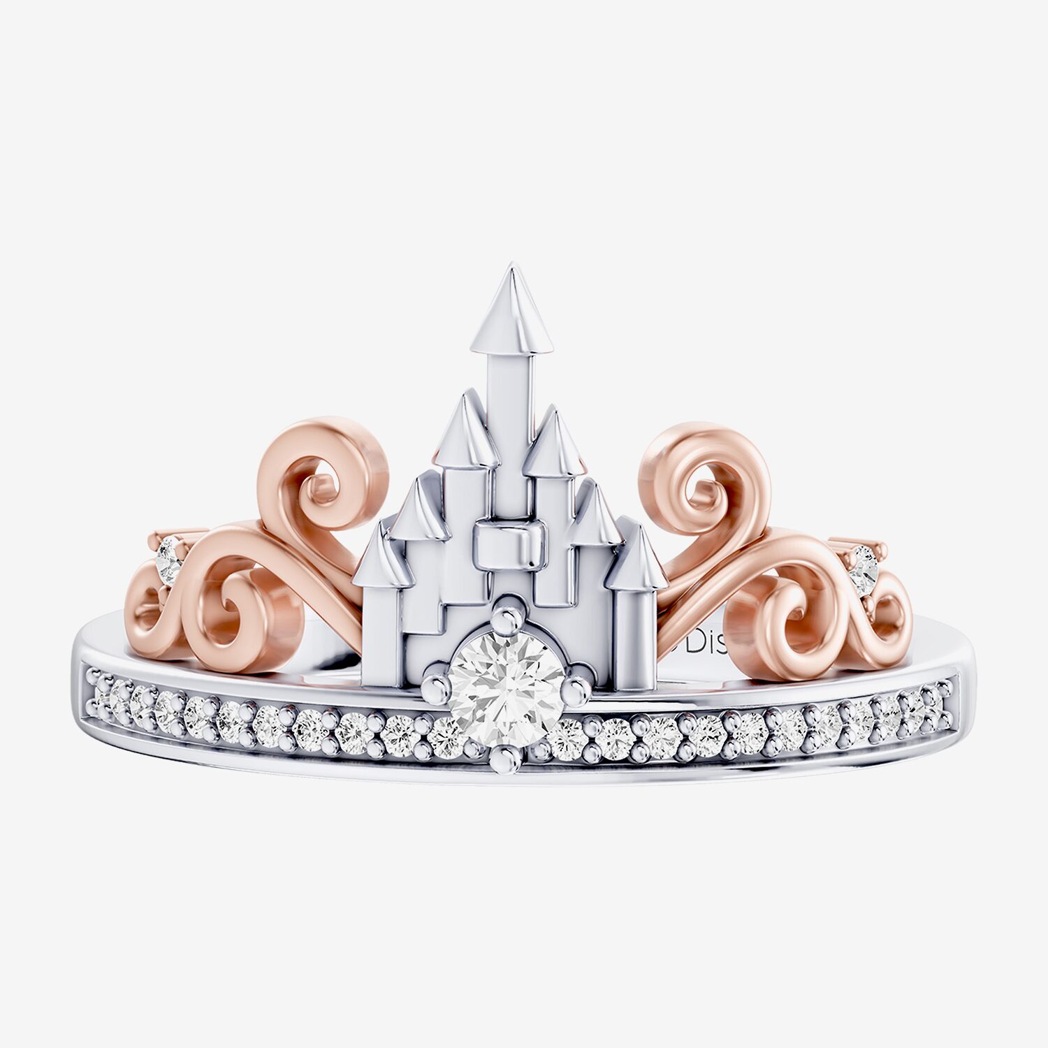 Enchanted Disney Fine Jewelry Majestic Princess (I / I2) Womens 1/5 CT. Lab Grown White Diamond 14K Gold Over Silver Side Stone Cocktail Ring