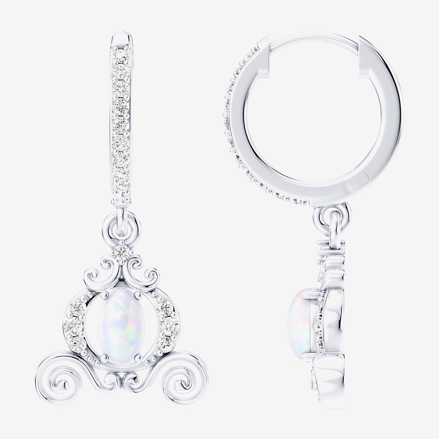 Enchanted Disney Fine Jewelry Cinderella (I / I2) Womens 1/5 CT. Lab Created White Opal Sterling Silver 25.3mm Cinderella Hoop Earrings