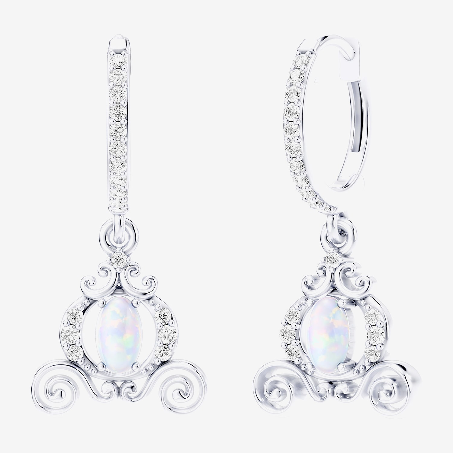 Enchanted Disney Fine Jewelry Cinderella (I / I2) Womens 1/5 CT. Lab Created White Opal Sterling Silver 25.3mm Cinderella Hoop Earrings