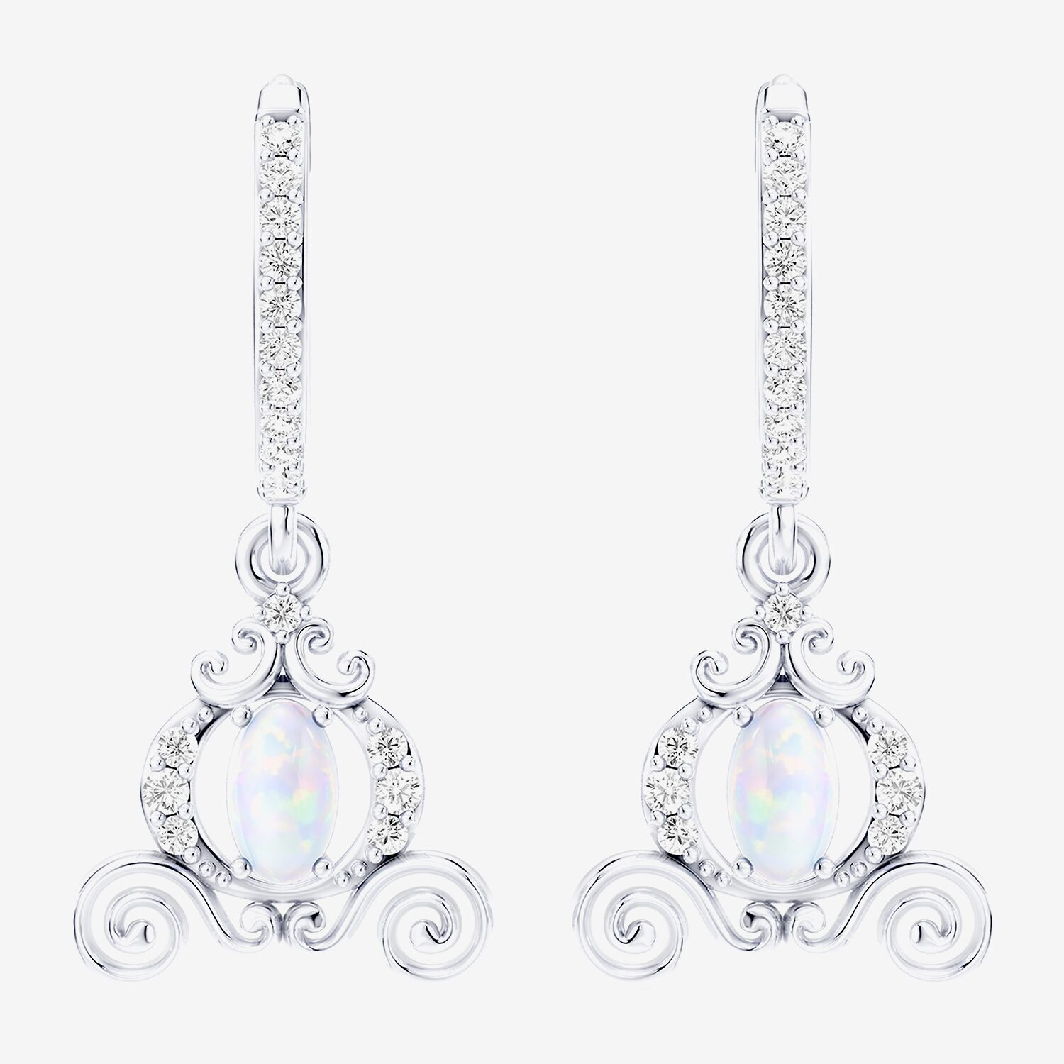 Enchanted Disney Fine Jewelry Cinderella (I / I2) Womens 1/5 CT. Lab Created White Opal Sterling Silver 25.3mm Cinderella Hoop Earrings