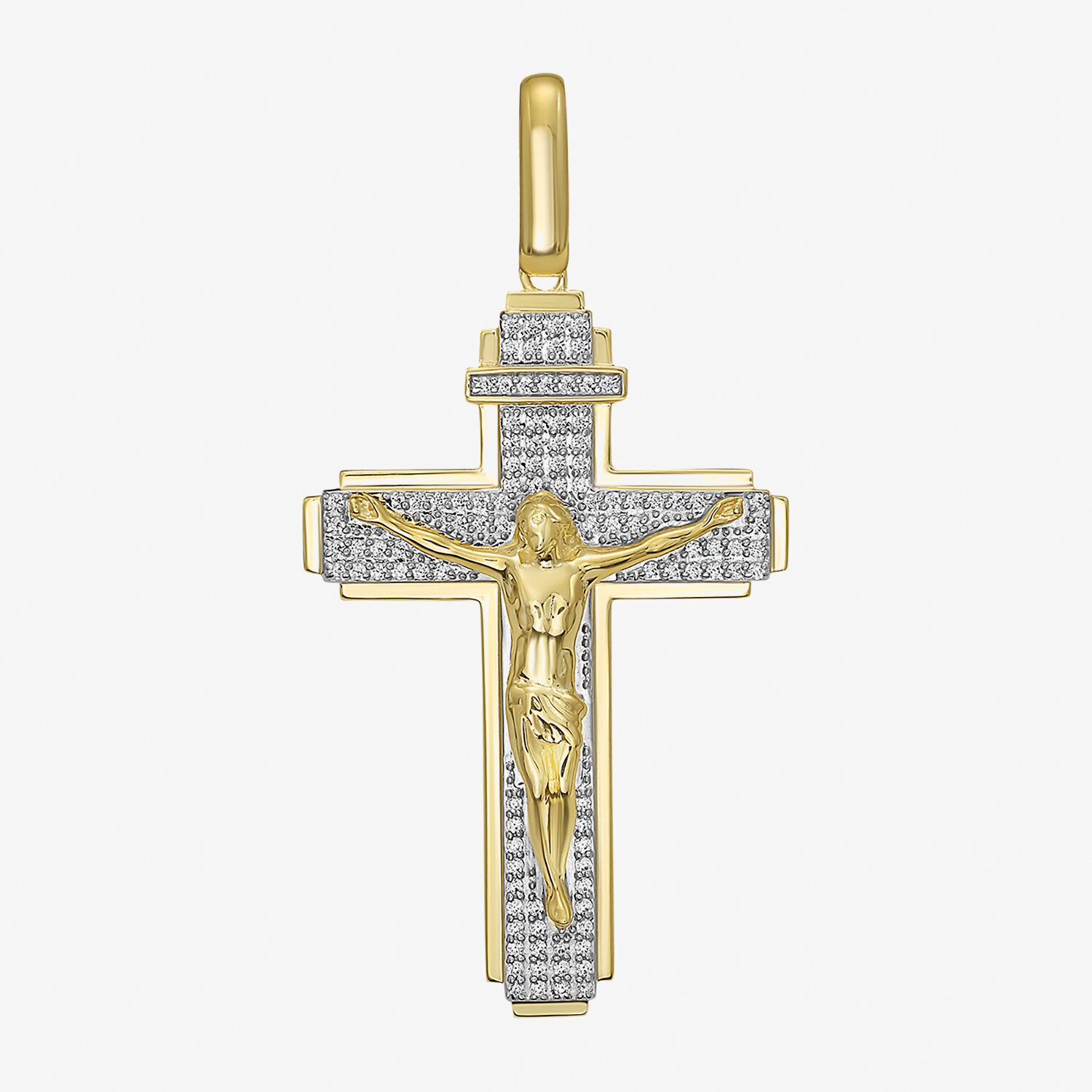 Crucifix (F / Si2) Mens 1/2 CT. T.W. Lab Grown White Diamond 14K Gold Over Silver Cross Pendant