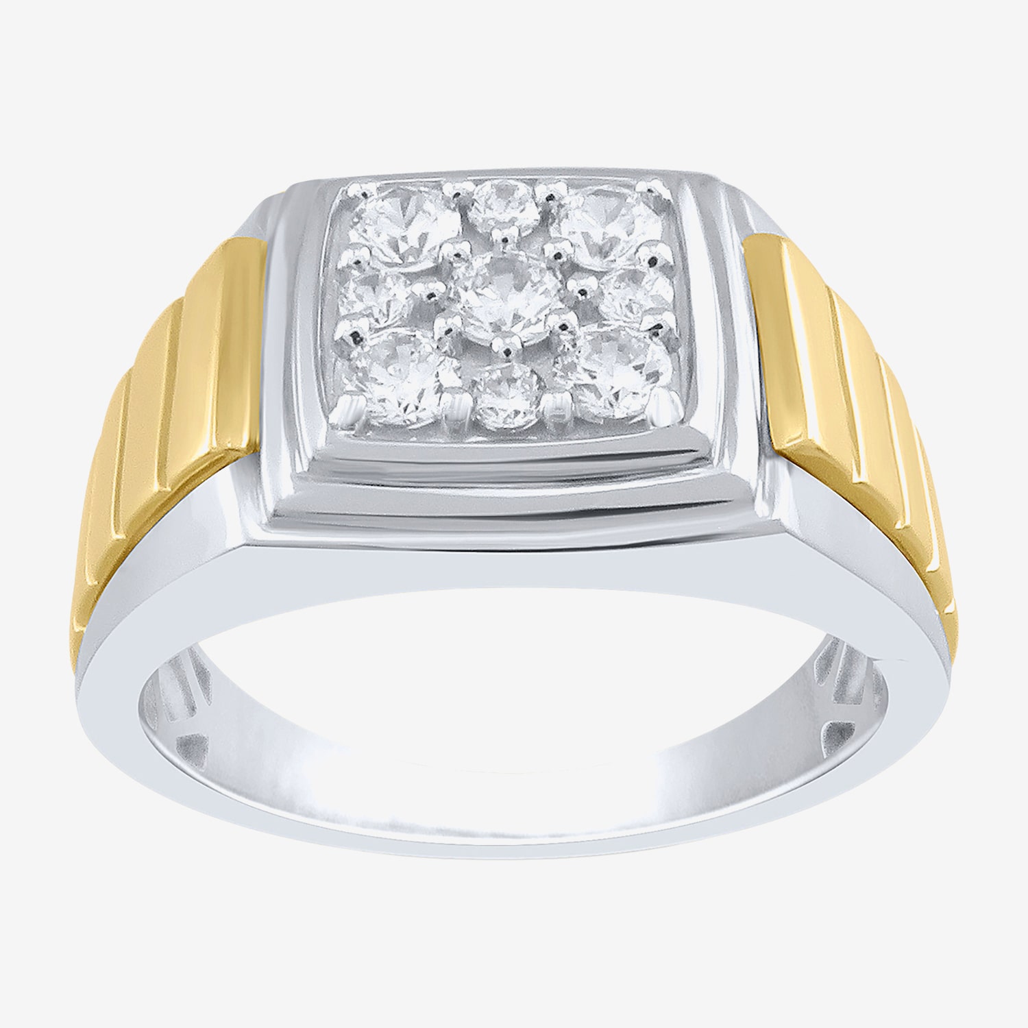 F / Si2) Mens 1/2 CT. T.W. Lab Grown White Diamond 14K Gold Over Silver Cushion Fashion Ring