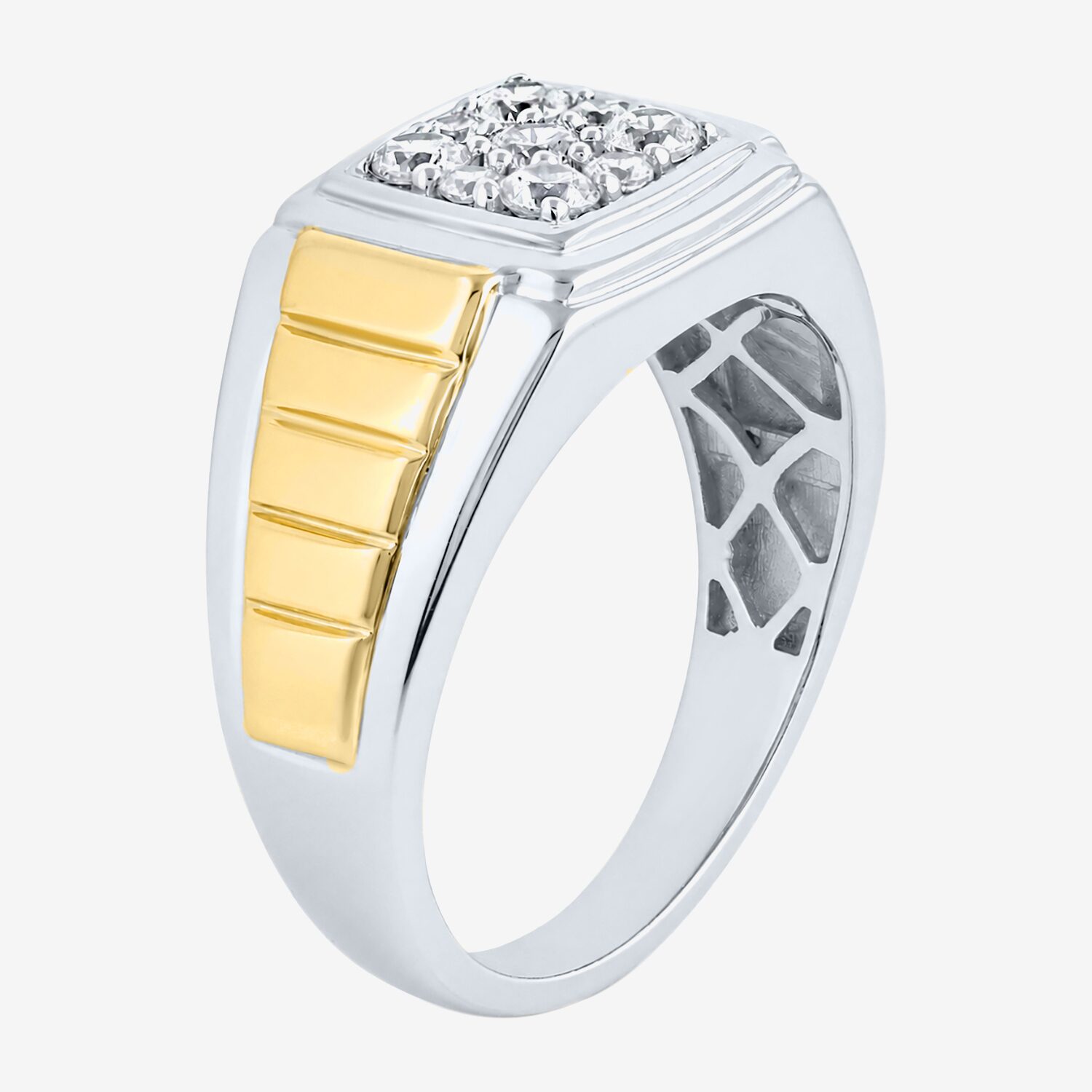 F / Si2) Mens 1/2 CT. T.W. Lab Grown White Diamond 14K Gold Over Silver Cushion Fashion Ring