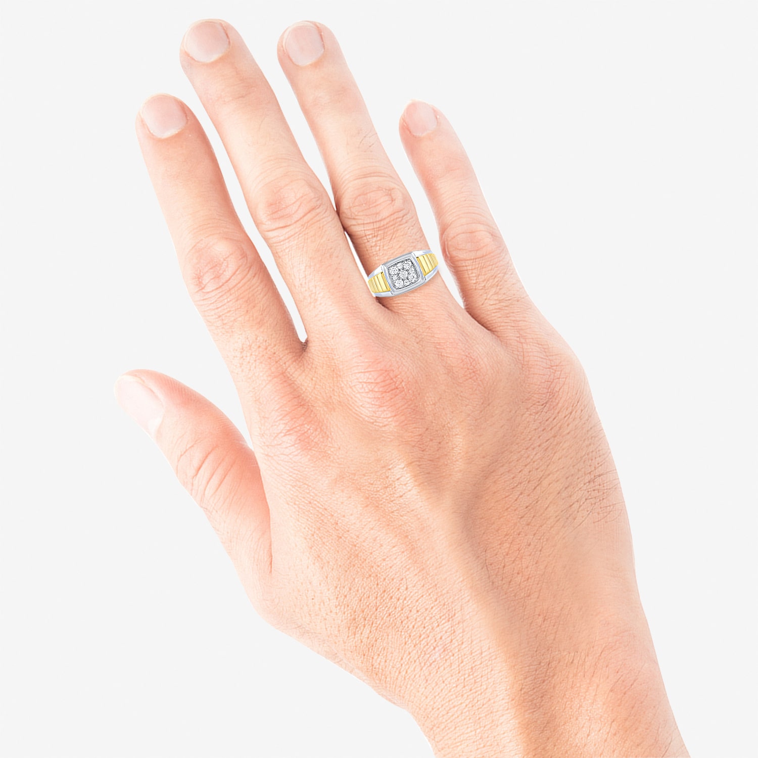 F / Si2) Mens 1/2 CT. T.W. Lab Grown White Diamond 14K Gold Over Silver Cushion Fashion Ring