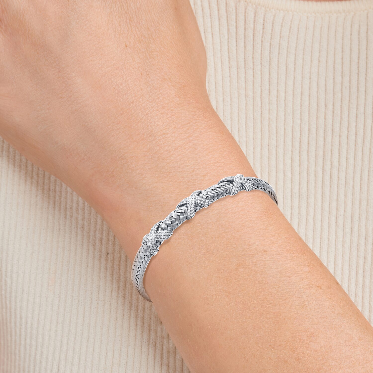 Paris 1901 By Charles Garnier Womens Cubic Zirconia Sterling Silver Cuff Bracelet