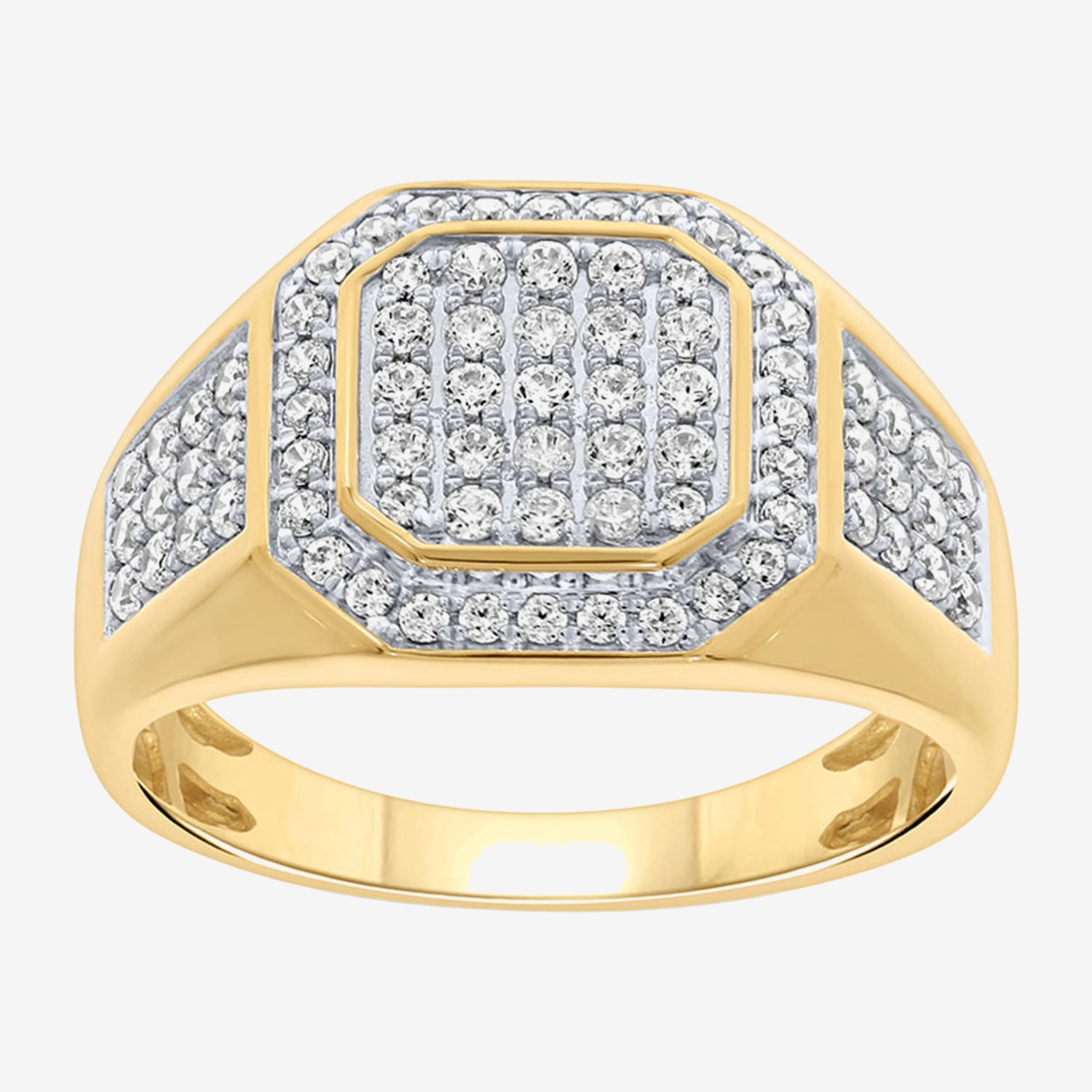 F / Si2) Mens 1/ CT. T.W. Lab Grown White Diamond 14K Gold Over Silver Fashion Ring