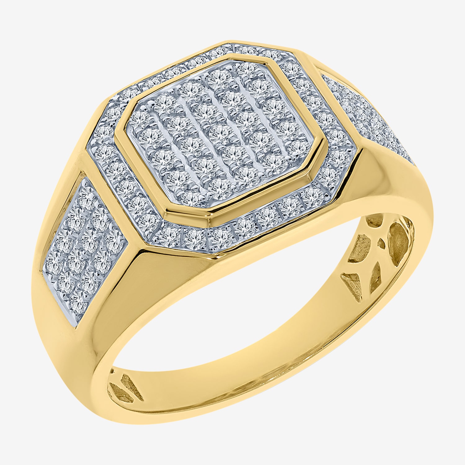 F / Si2) Mens 1/ CT. T.W. Lab Grown White Diamond 14K Gold Over Silver Fashion Ring