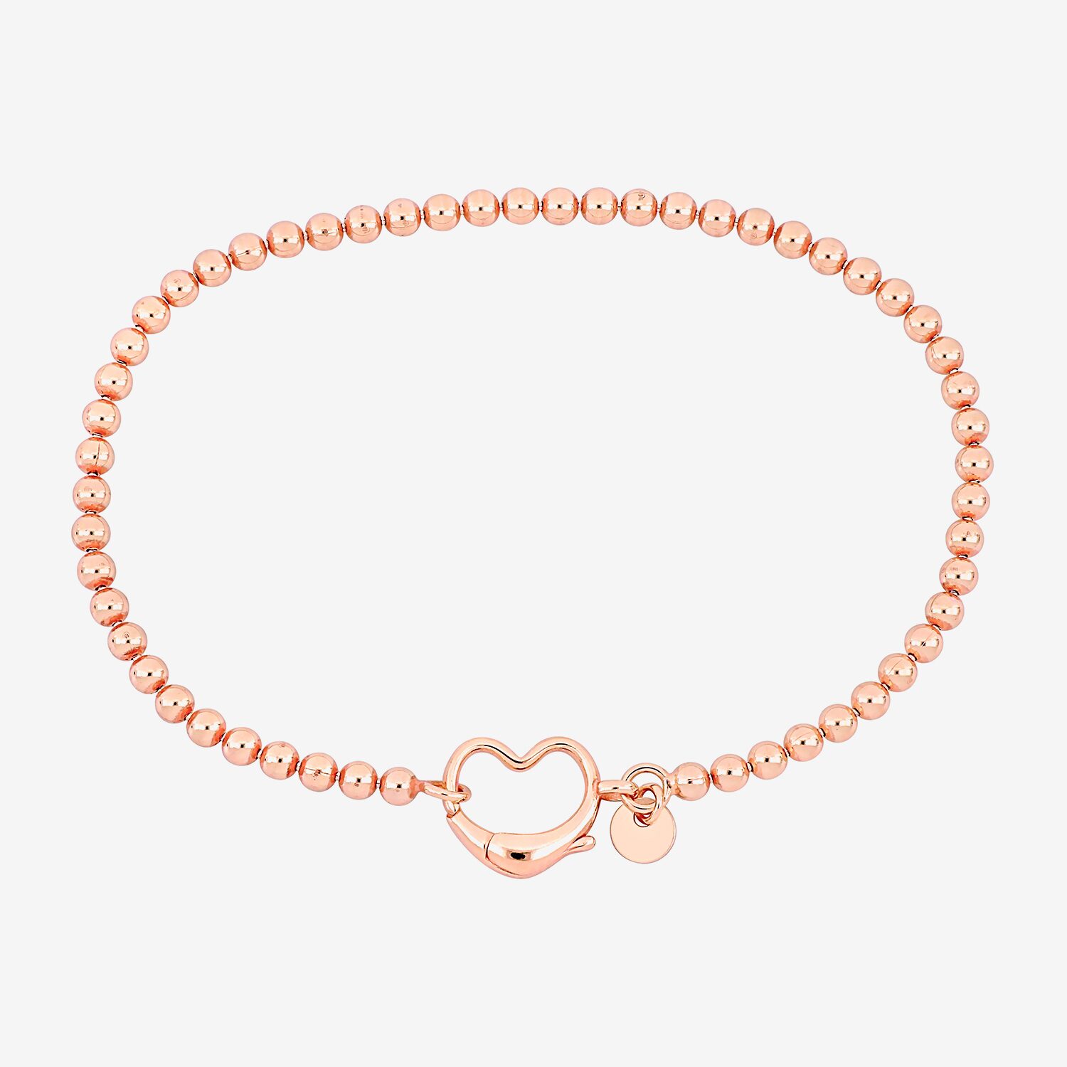 Womens 18K Rose Gold Over Silver Heart Beaded Bracelet