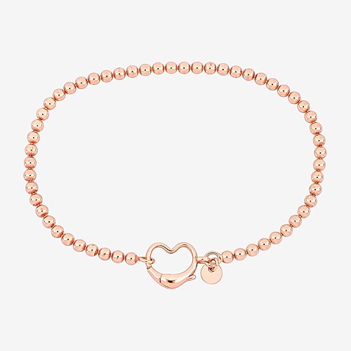 Womens 18K Rose Gold Over Silver Heart Beaded Bracelet, One Size, Pink