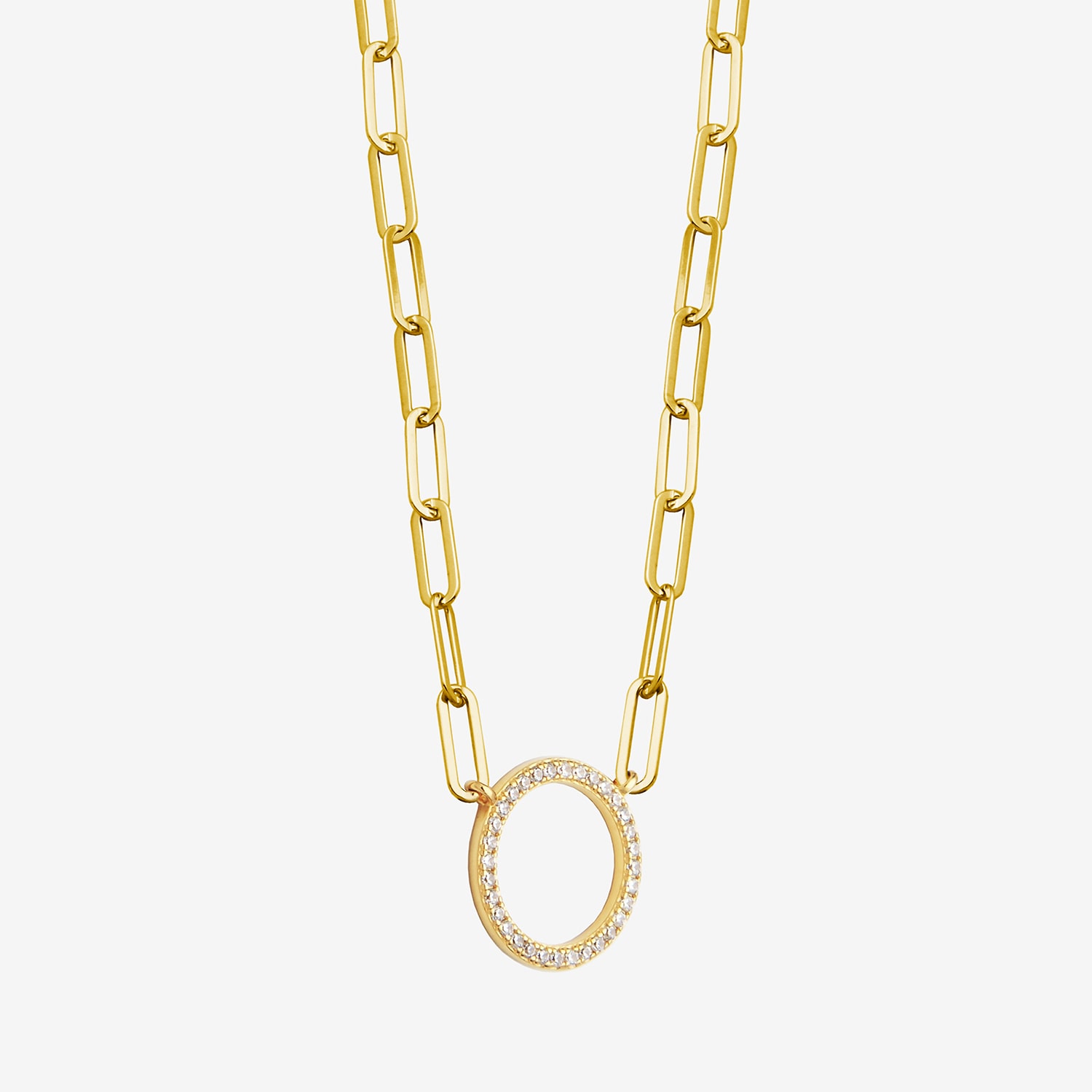 Paris 1901 By Charles Garnier Womens White Cubic Zirconia 18K Gold Over Silver Circle Paperclip 18 Inch Pendant Necklace
