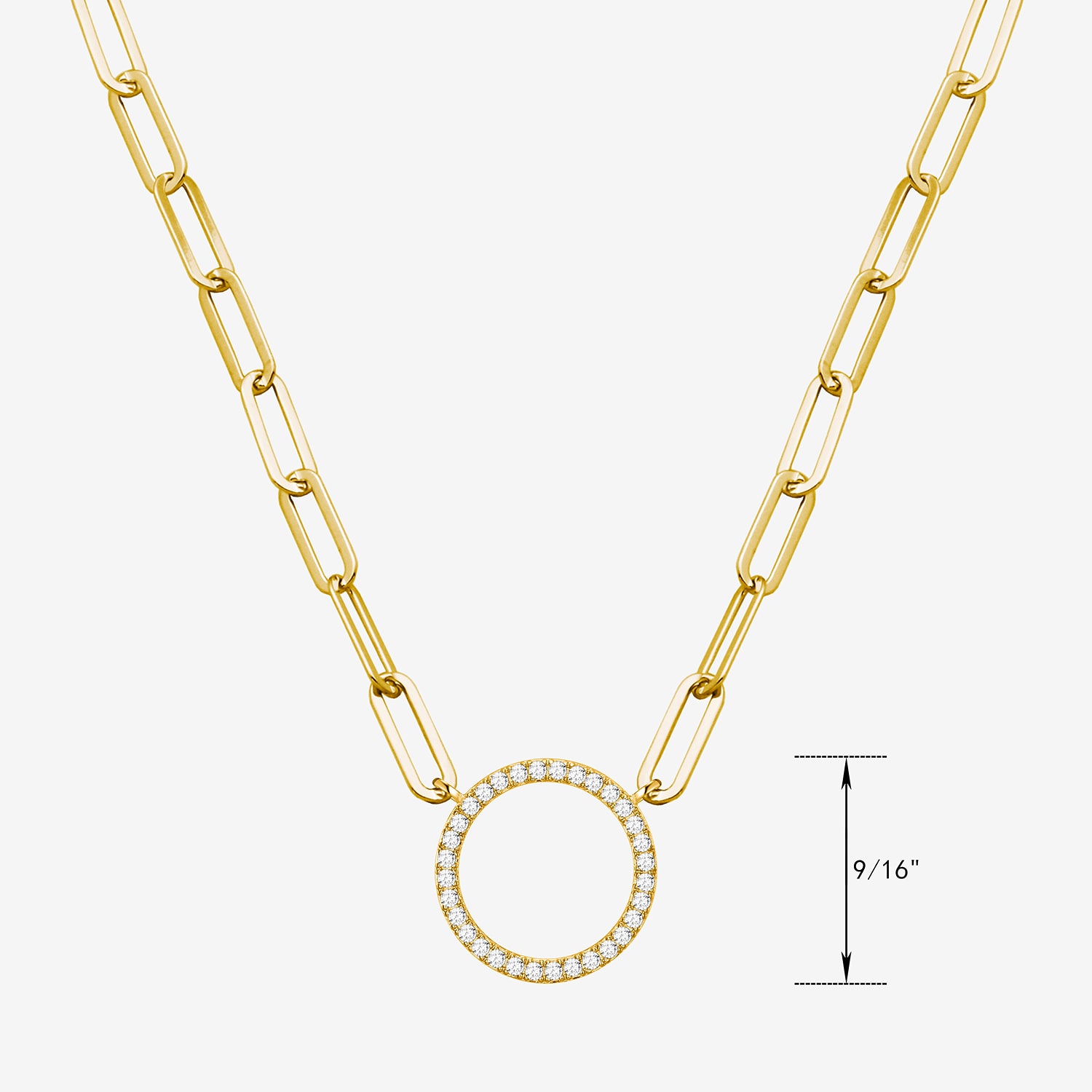 Paris 1901 By Charles Garnier Womens White Cubic Zirconia 18K Gold Over Silver Circle Paperclip 18 Inch Pendant Necklace