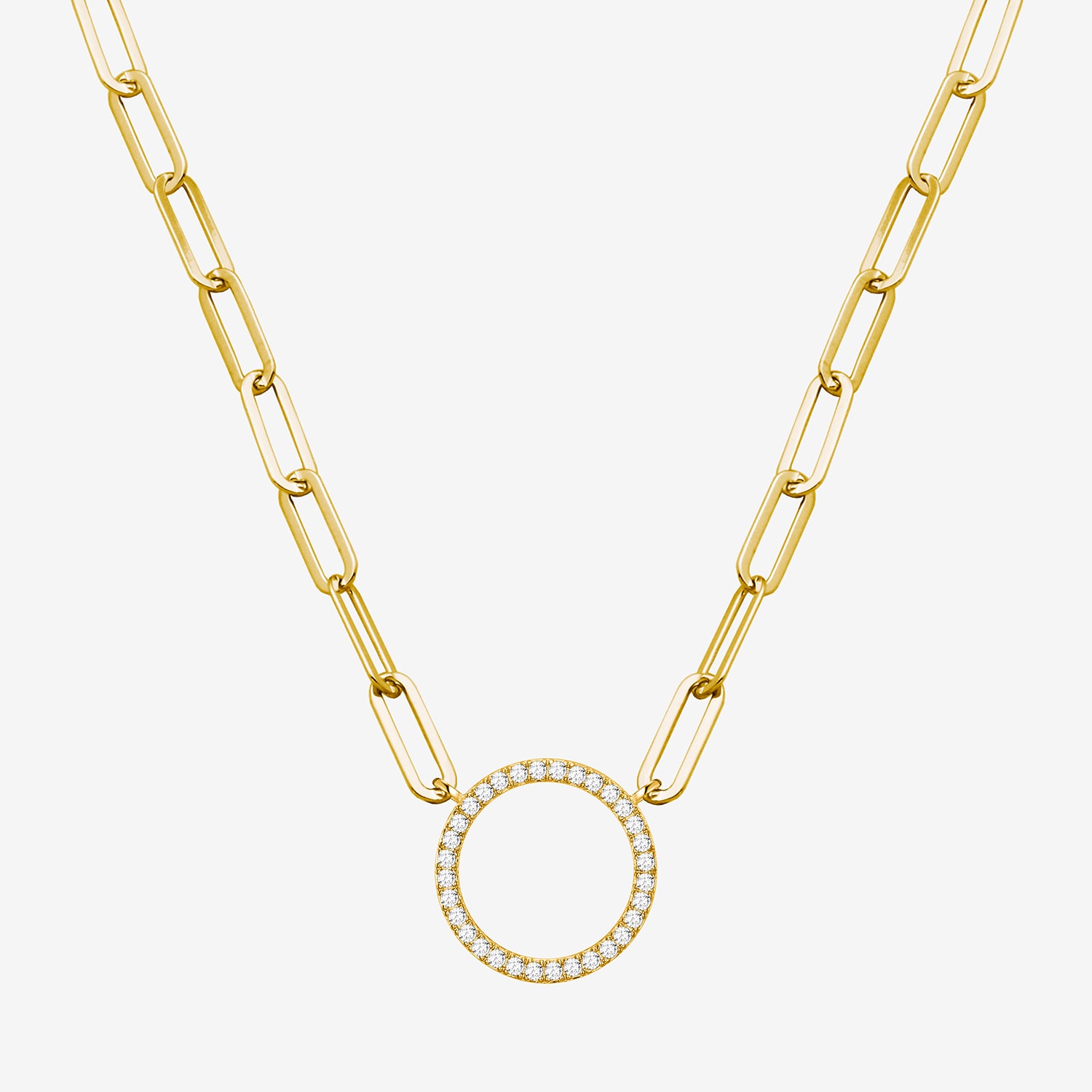 Paris 1901 By Charles Garnier Womens White Cubic Zirconia 18K Gold Over Silver Circle Paperclip 18 Inch Pendant Necklace
