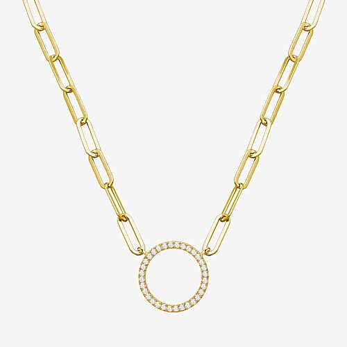 Paris 1901 By Charles Garnier Womens White Cubic Zirconia 18K Gold Over Silver Circle Paperclip 18 Inch Pendant Necklace, One Size