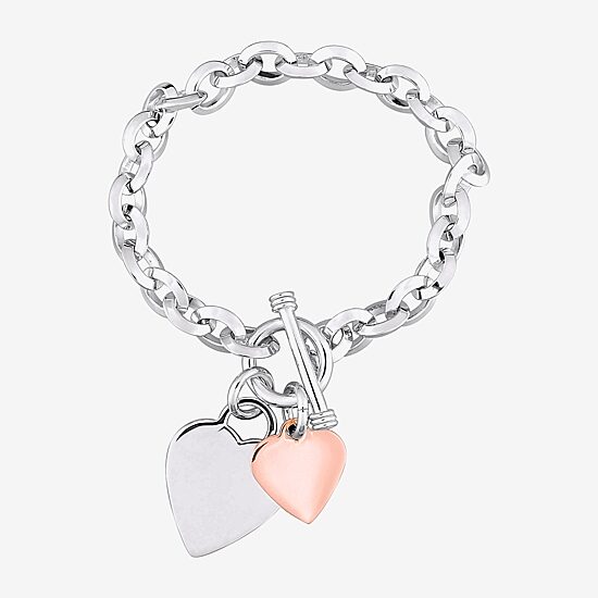 Womens Sterling Silver Heart Charm Bracelet