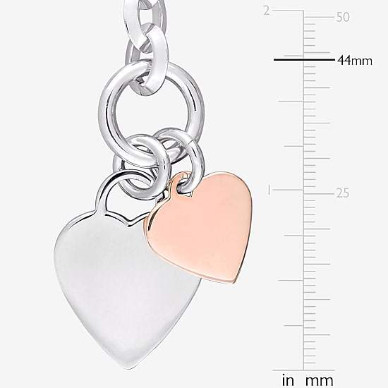 Womens Sterling Silver Heart Charm Bracelet