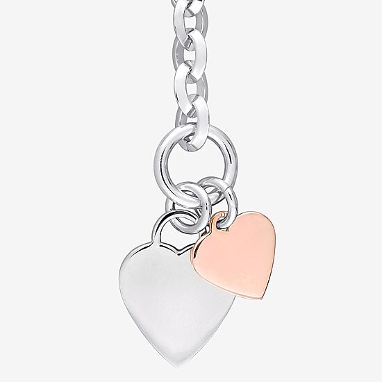 Womens Sterling Silver Heart Charm Bracelet