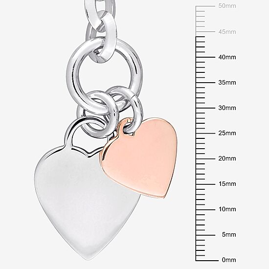 Womens Sterling Silver Heart Charm Bracelet