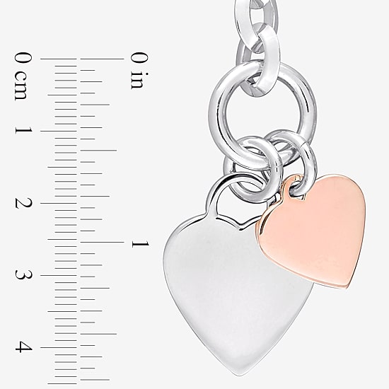 Womens Sterling Silver Heart Charm Bracelet