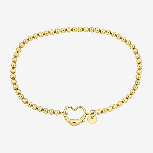 Womens 18K Gold Over Silver Heart Beaded Bracelet, One Size, Yellow