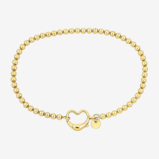 Womens 18K Gold Over Silver Heart Beaded Bracelet
