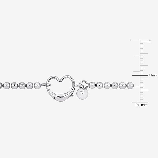 Womens Sterling Silver Heart Beaded Bracelet