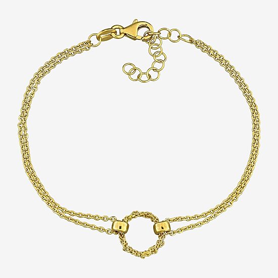 Womens 18K Gold Over Silver 7.5 Inch Hollow Curb Circle Chain Bracelet