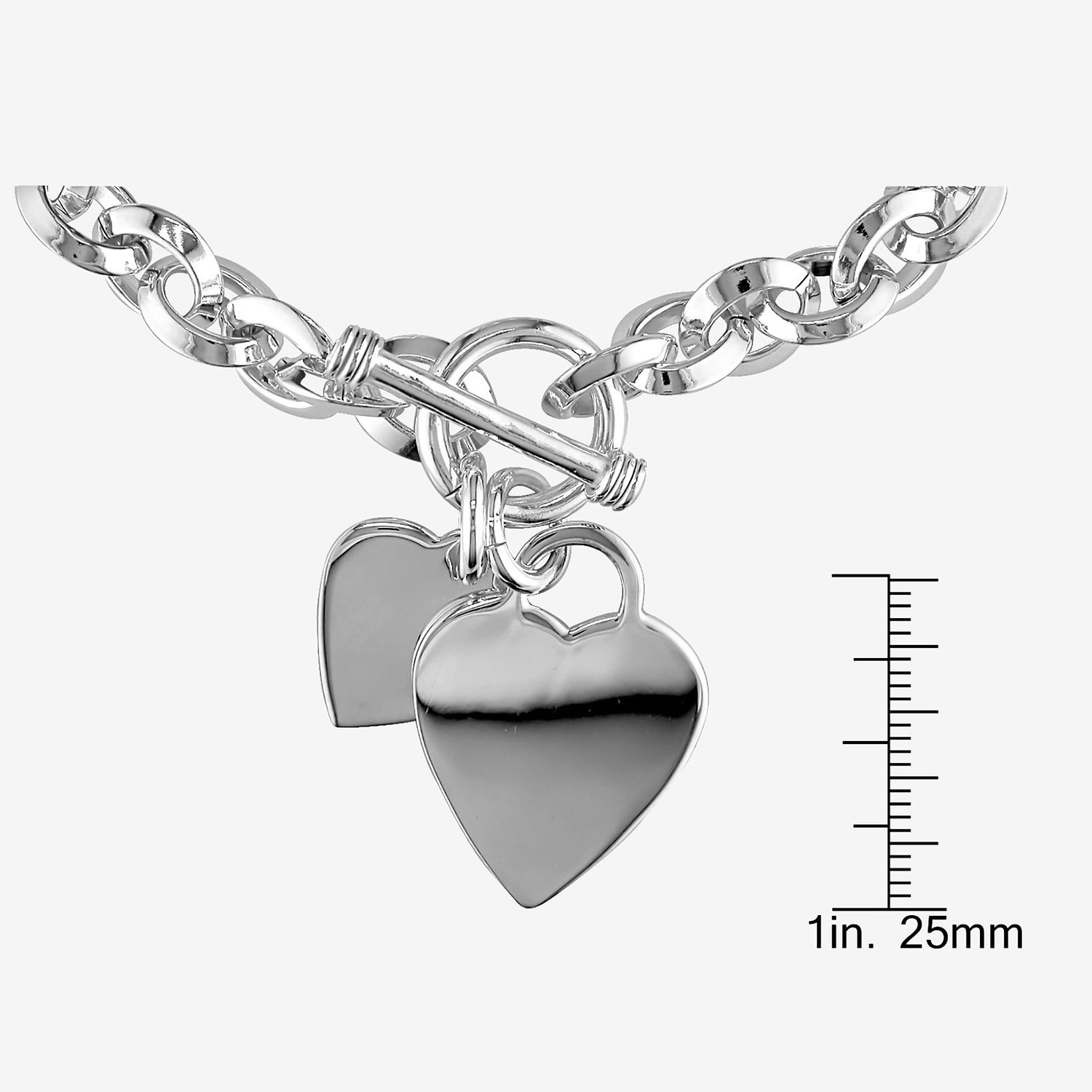 Womens Sterling Silver Heart Charm Bracelet