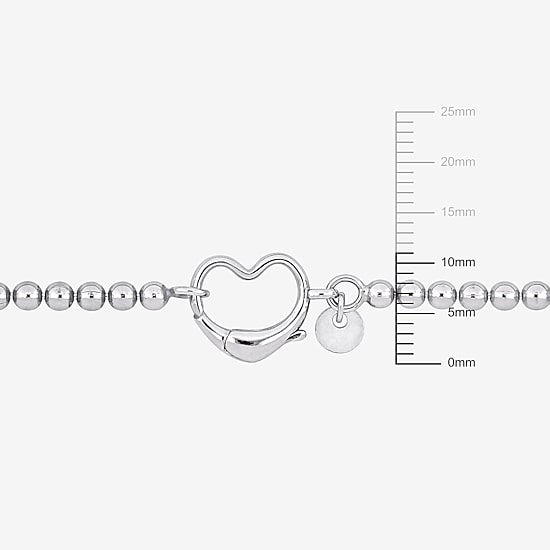 Womens Sterling Silver Heart Beaded Bracelet