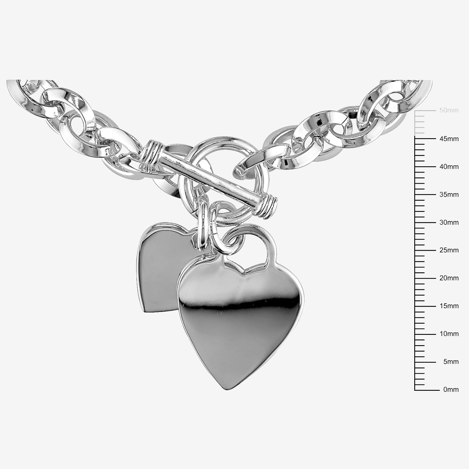 Womens Sterling Silver Heart Charm Bracelet