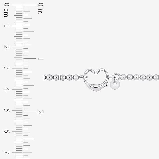 Womens Sterling Silver Heart Beaded Bracelet