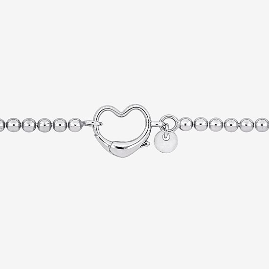 Womens Sterling Silver Heart Beaded Bracelet
