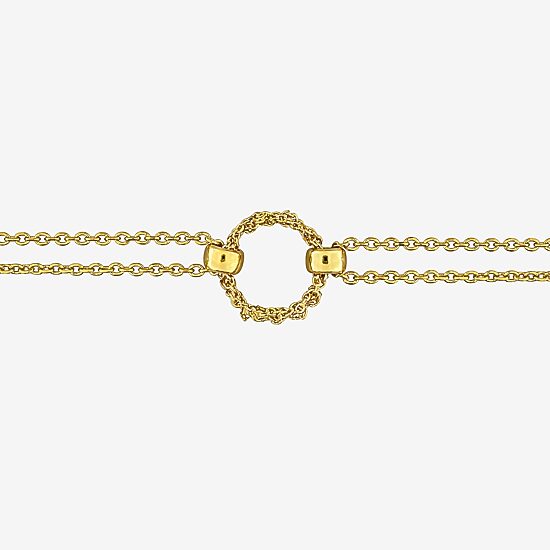 Womens 18K Gold Over Silver 7.5 Inch Hollow Curb Circle Chain Bracelet