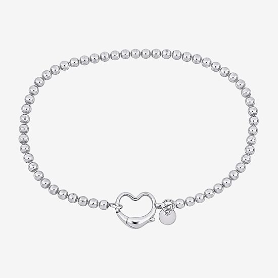 Womens Sterling Silver Heart Beaded Bracelet