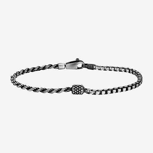 Womens Sterling Silver 9 Inch Hollow Box Chain Bracelet, One Size, Black