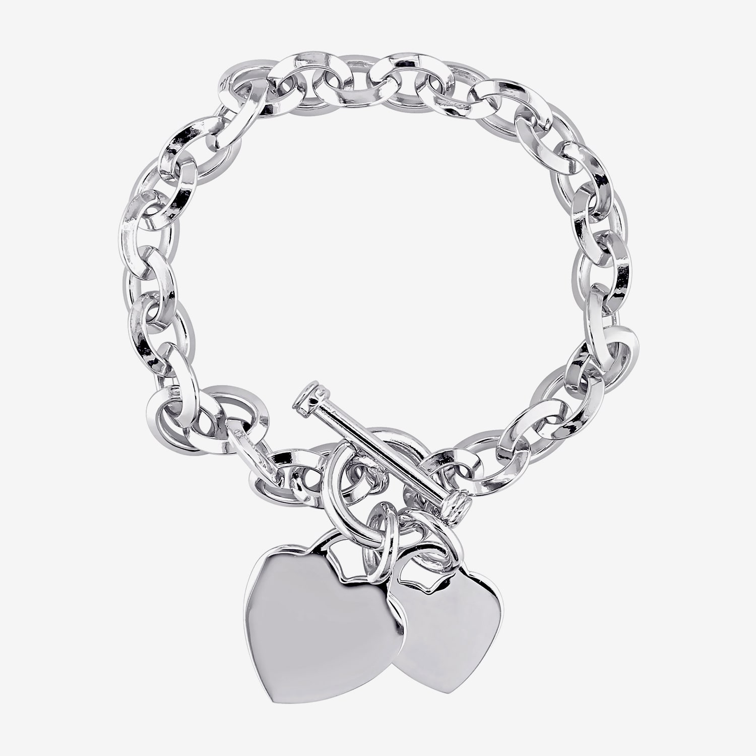 Womens Sterling Silver Heart Charm Bracelet