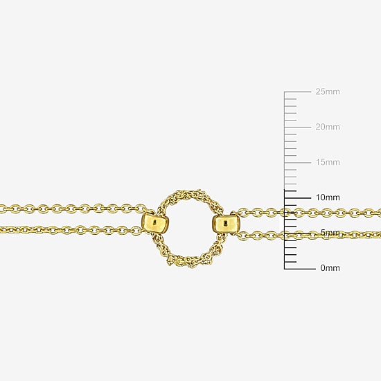 Womens 18K Gold Over Silver 7.5 Inch Hollow Curb Circle Chain Bracelet