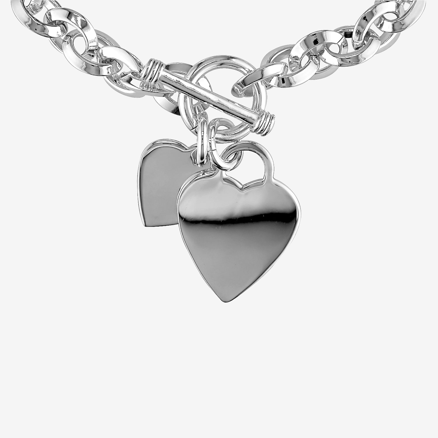 Womens Sterling Silver Heart Charm Bracelet