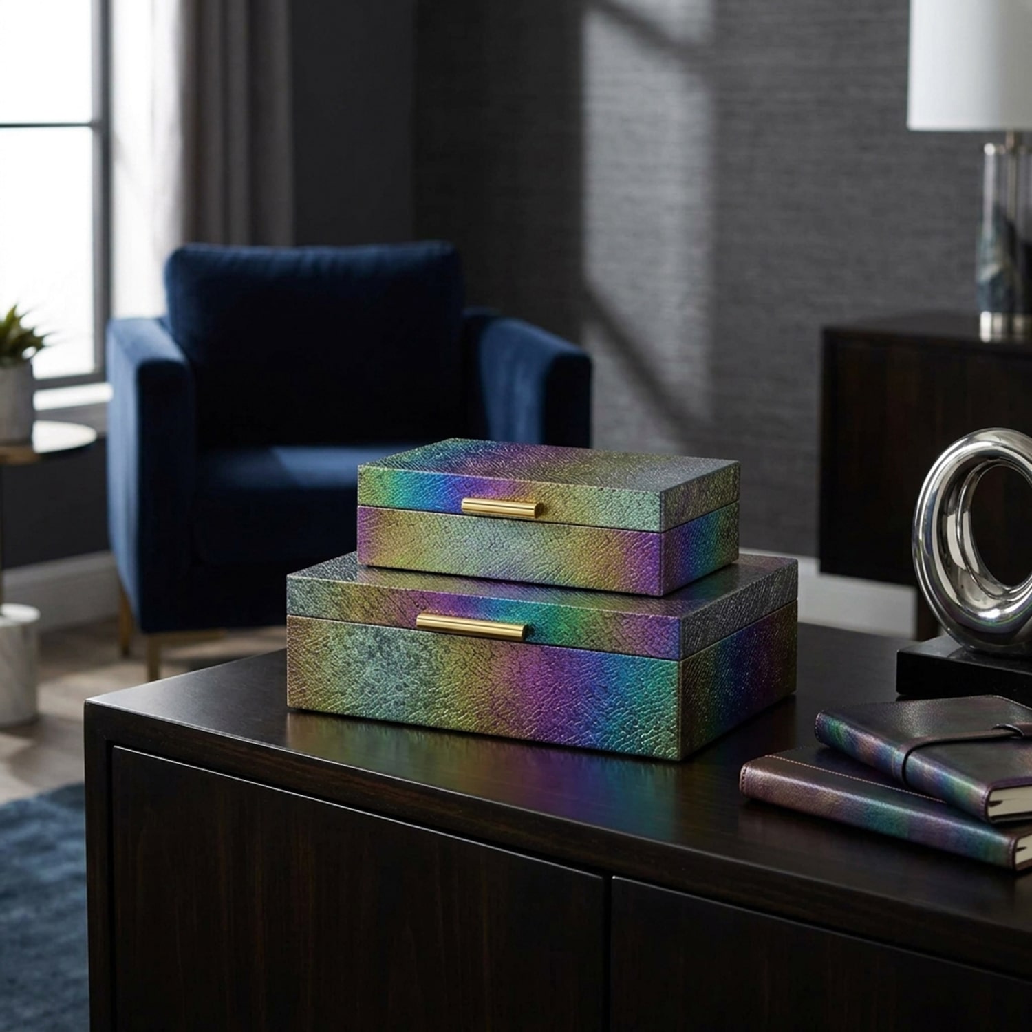 Cheungs Rainbow Seascale Pattern Box Set With Gold Hardware Jewelry Organizer