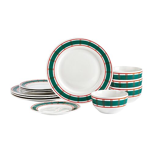 Emeril Lagasse Game Day Porcelain 12-Piece Dinnerware Set, Service for 4 - Red, Green