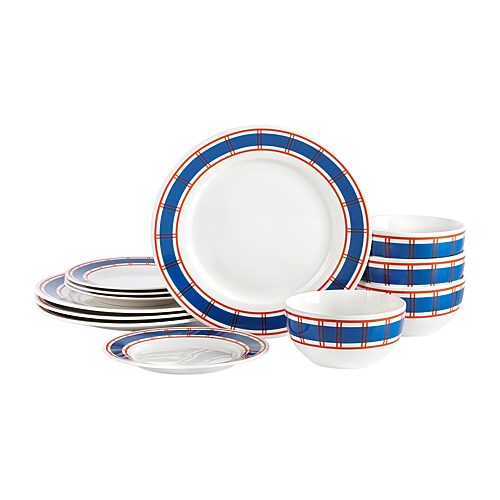 Emeril Lagasse Game Day Porcelain 12-Piece Dinnerware Set, Service for 4 - Red, Navy